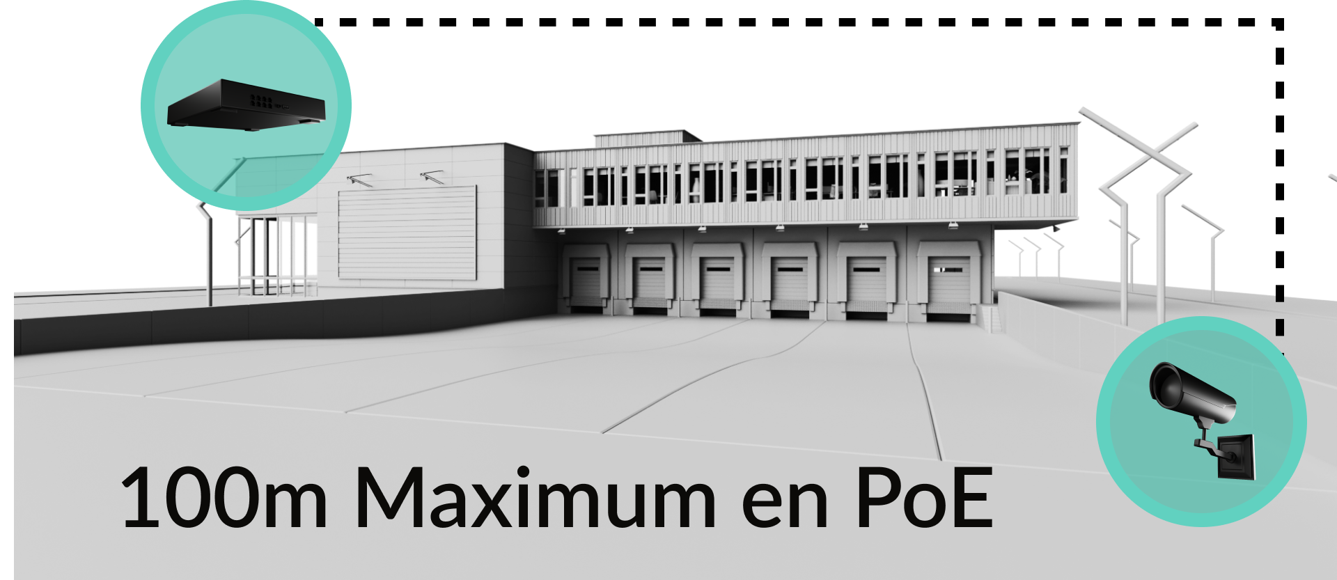 Alimentation d'une camera filaire par PoE : maximum 100m